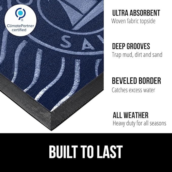 GORILLA GRIP 100% Waterproof All-Season WeatherMAX Doormat US Designed Natural Rubber, Stain and Fade Resistant, Low Profile Indoor Outdoor Door Mats, Easy Clean Patio Mat, 29x17, Blue Sailing