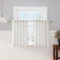 Nanspring Short Linen Kitchen Window Curtains 36 Inch Length, Over Sink Modern Neutral Cream Semi Sheer Back Tab and Rod Pocket Drapes for Basement Bathroom Curtains, 2 Panels, 34 x 36 Inch