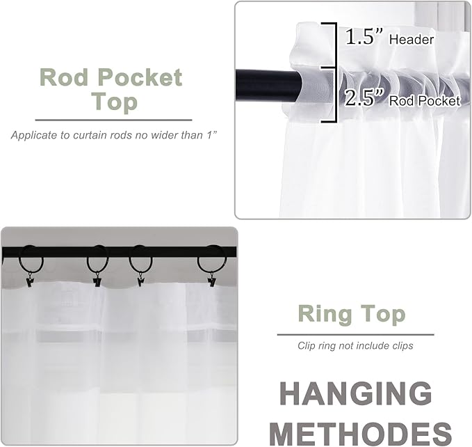 OWENIE Sheer White Curtains 84 Inch Length 2 Panels Set for Living Room Bedroom, Rod Pocket Voile Sheer Panel Drapes, White, 2pcs, Each 42" W x 48" L