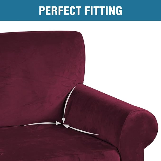 H.VERSAILTEX Stretch Velvet Sofa Covers Large Couch Covers Sofa Slipcovers Furniture Protector Soft with Non Slip Elastic Bottom, Feature Thick Comfy Rich Velour (Extra Wide Sofa 98"-105", Burgundy)