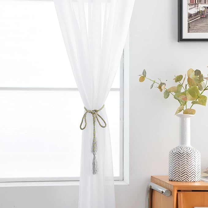 SpaceDresser Basic Rod Pocket Sheer Voile Window Curtain Panels White 1 Pair 2 Panels 60 Width 72 Inch Long for Kitchen Bedroom Children Living Room Yard(White,60 W x 72 L)