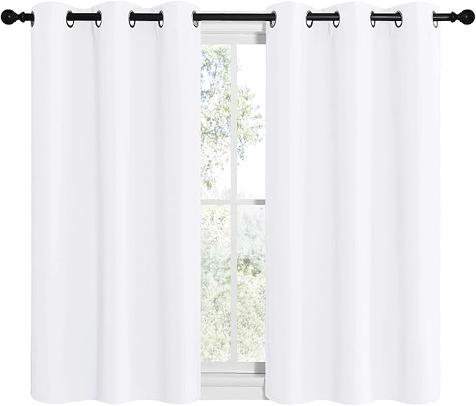 NICETOWN Draperies Curtains Panels, Blocking Out 50% Sunlight Window Treatment Curtains, Grommet Top Small Window Drapes for Bedroom (2 Panels, 42 by 40, White)