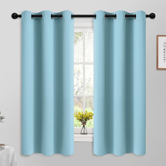 Yakamok Sky Blue Blackout Curtains for Bedroom,Thermal Insulated Grommet Room Darkening Window Drapes for Living Room,42W x 63L,2 Panels