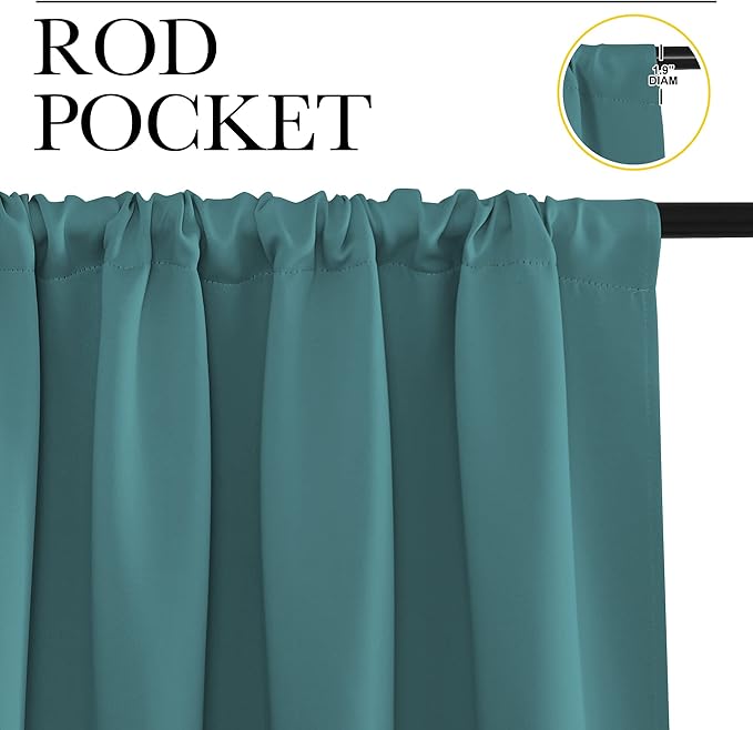 NICETOWN Kitchen Curtains, Sea Teal, 34" x 40", Set of 2, Short Blackout Curtains & Drapes, Thermal Insulated Rod Pocket Window Treatment Draperies for Nursery