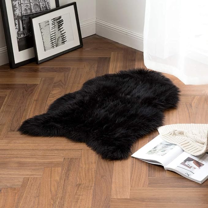MIULEE Fluffy Rug Soft Shaggy Faux Fur Area Rug Luxury Plush Sheepskin Carpet for Halloween Bedroom Living Room Sofa Chair 2 x 3 Feet, Black