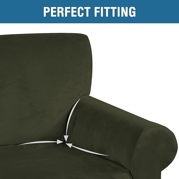 H.VERSAILTEX Stretch Velvet Sofa Covers Large Couch Covers Furniture Protector Soft with Non Slip Elastic Bottom, Feature Thick Comfy Rich Velour (Extra Large Sofa 98"-105", Olive)