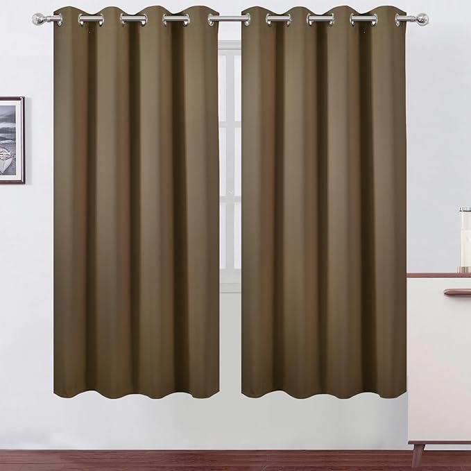 LEMOMO Blackout Curtains 66 x 72 Inch Long Brown Curtains Set of 2 Panels Room Darkening Curtains for Bedroom and Living Room