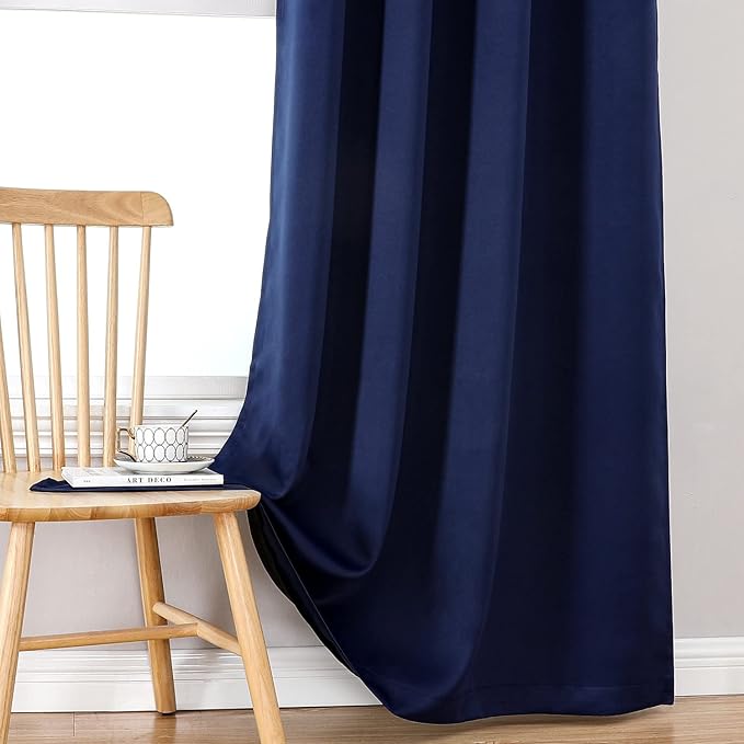 ChrisDowa 100% Blackout Curtains 78 inch Long for Bedroom with Black Liner, 2 Thick Layers Total Blackout Thermal Insulated Grommet Window Curtains 2 Panels Set (Navy Blue, 42 x 78 Inch)