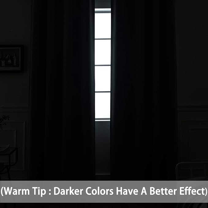 Yakamok Thermal Insulated Solid Grommet Light Blocking Blackout Curtains for Living Room, Room Darkening Blackout Drapes for Bedroom(Dark Grey, 52Wx96L, 2 Panels)
