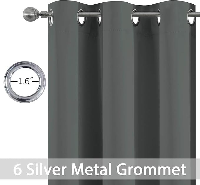 Yakamok 84 Inch Length Blackout Curtains for Bedroom, Thermal Insulated Room Darkening Grommet Top Window Drapes for Living Room,Dark Grey,42W x 84L,2 Panels