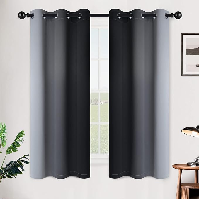 SimpleHome Ombre Room Darkening Curtains for Bedroom, Gradient Black to Grey White Light Blocking Thermal Insulated Grommet Window Curtain/Drapes for Living Room,2 Panels, 42x63 inches Length