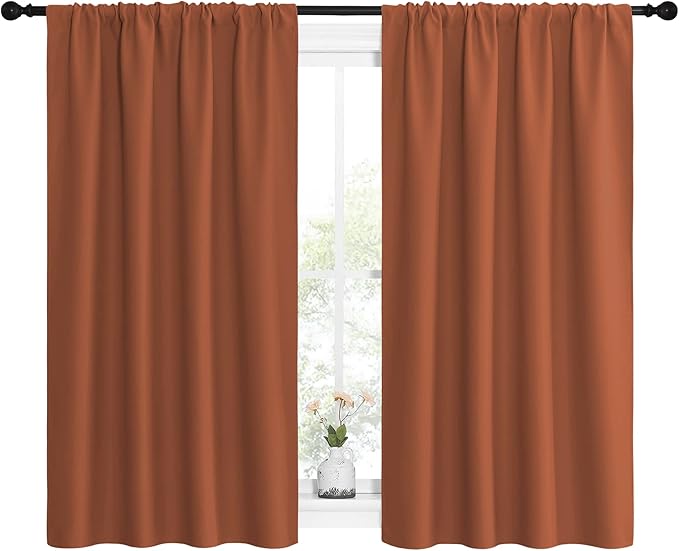 NICETOWN Blackout Curtains and Drapes - Thermal Insulated Solid Rod Pocket Blackout Draperies/Panels (Burnt Orange, 1 Pair, 42 by 54 inches)