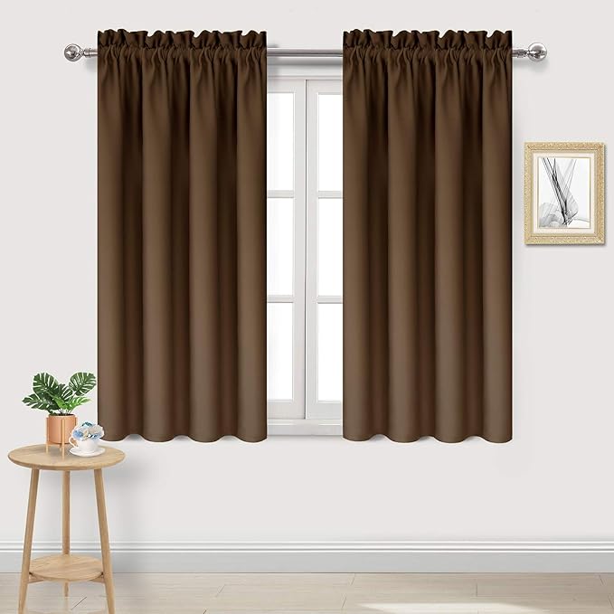 DWCN Brown Blackout Curtains for Bedroom -Rod Pocket Thermal Insulated Room Darkening Drapes for Living Room, W 42 x L 54 Inch, 2 Panels