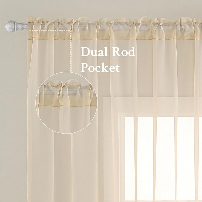 MIULEE 2 Panels Solid Color Sheer Window Curtains Elegant Window Voile Panels/Drapes/Treatment for Bedroom Living Room (54X90 Inches Cream)