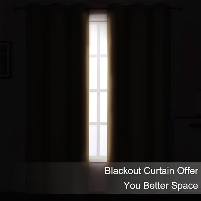 LEMOMO Blackout Curtains 66 x 72 Inch Long Natural Curtains Set of 2 Panels Room Darkening Curtains for Bedroom and Living Room