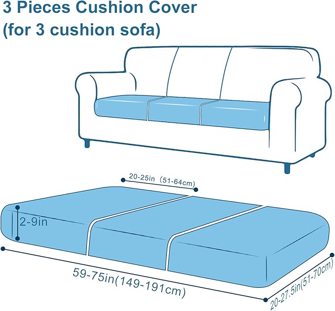 Smiry Printed Couch Cushion Covers, Stretch Soft Couch Covers for Sofa, Washable Non-Slip Sofa Slipcover Furniture Protector for Indoor and Outdoor (3 Pack, Grey and Black)
