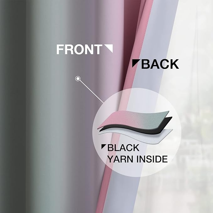 Yakamok Ombre Grey and Pink Curtains for Bedroom, Gradient Room Darkening Curtains 63 inches Long,Grommet Thermal Insulated Light Blocking Window Drapes/Curtain for Living Room,52 x 63 Inch,2 Panels