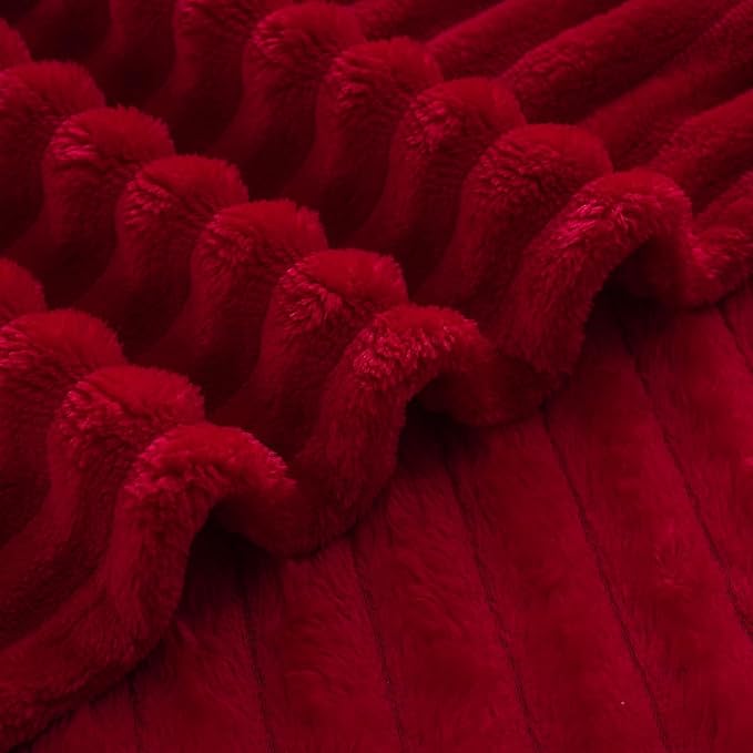 Red Fleece Throw Blanket 108”×90” for Couch Sofa Bed,Super Soft Cozy Plush Microfiber Flannel Blanket with Stripes Design Lightweight for Adults,Woman,Girls
