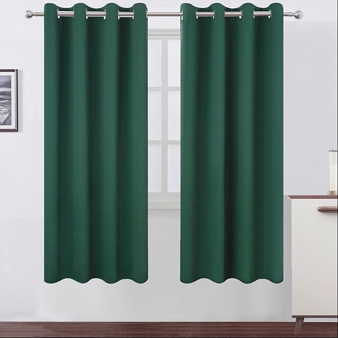 LEMOMO Blackout Curtains 66 x 72 Inch Long Dark Green Curtains Set of 2 Panels Room Darkening Curtains for Bedroom and Living Room