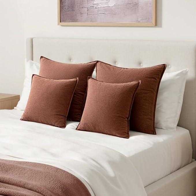 MIULEE Decorative Linen Euro Sham Pillow Covers 24x24 Rust Red Boho Farmhouse Neutral Couch Throw Pillows for Bed Pack of 2 Accent Modern Pillowcase Sofa Livingroom Home Decor