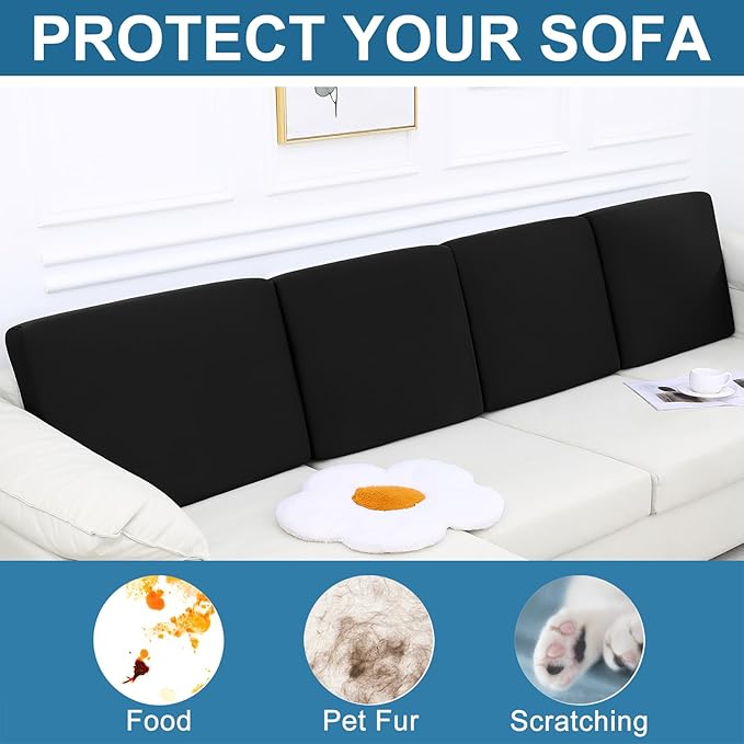 Smiry Printed Couch Cushion Covers, Stretch Soft Couch Covers for Sofa, Washable Non-Slip Sofa Slipcover Furniture Protector for Indoor and Outdoor (Backrest M, Black)