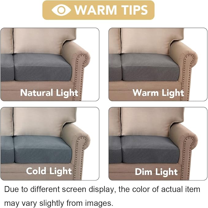 H.VERSAILTEX High Stretch Individual Seat Cushion Covers 3 Pack Thick Jacquard Textured Twill Fabric Sofa Slipcovers for 3 Couch Cushion Washable Couch Cover for Living Room Outdoor Patio,Grey