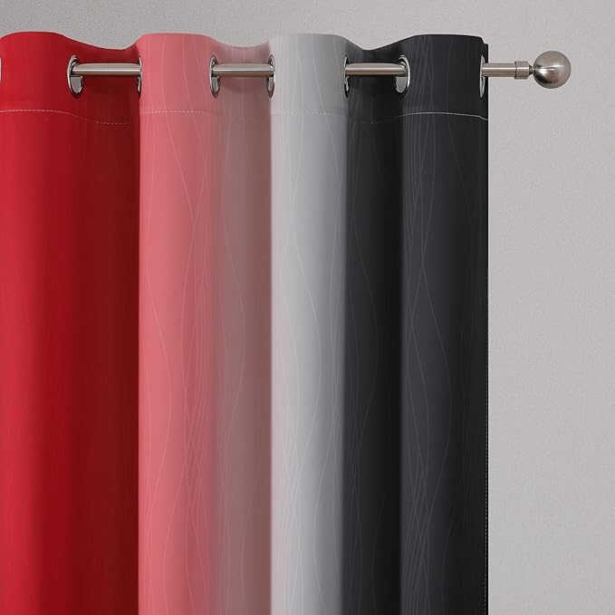 Ombre Red and Black Curtains 96 Inches Long, Total Blackout Curtains for Bedroom, Thermal Insulated Gradient Grommet Drapes, Full Light Blocking Curtains for Living Room, 52x96 Inch, 2 Panels