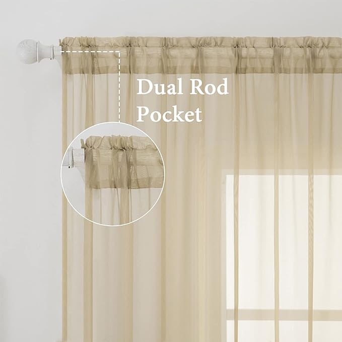 MIULEE 2 Panels Solid Color Sheer Window Curtains Elegant Window Voile Panels/Drapes/Treatment for Bedroom Living Room (54X72 Inches Beige)