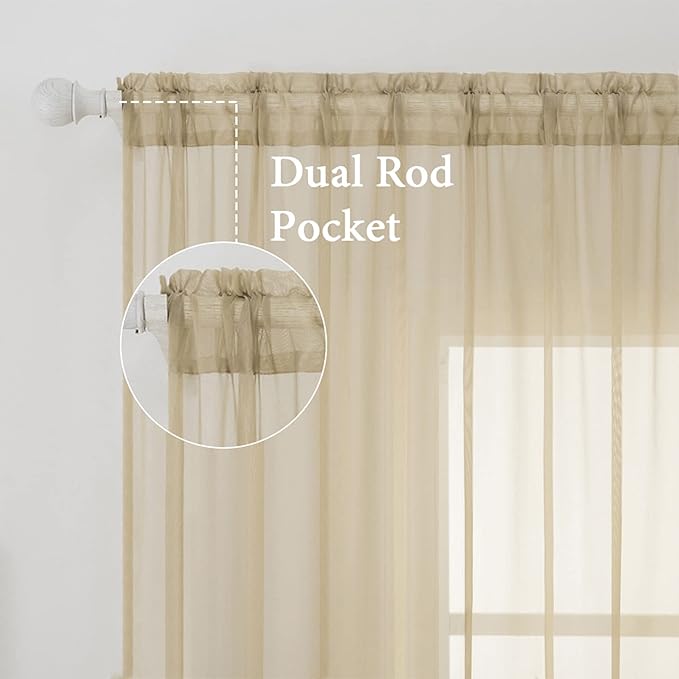 MIULEE 2 Panels Solid Color Sheer Window Curtains Elegant Window Voile Panels/Drapes/Treatment for Bedroom Living Room (54X96 Inches Beige)