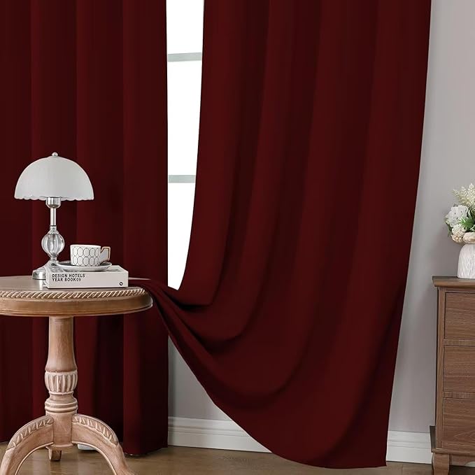Joydeco Blackout Curtains for Bedroom 90 inch Long 2 Panels, Thermal Insulated Room Darkening Curtains with Grommets, Soft Window Drapes for Living Room (W52 x L90 Inch, Burgundy Red)