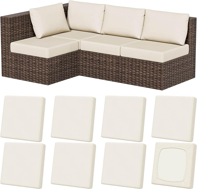 8Pcs Stretch Patio Cushion Covers, Outdoor Couch & Sofa Replacement Slipcovers for Patio Furniture Cushion Covers, Washable Reusable Furniture Protector