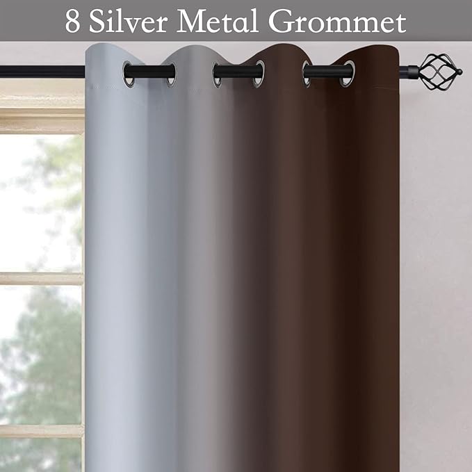 SimpleHome Ombre Room Darkening Curtains for Living Room, Light Blocking Gradient Brown to Greyish White Thermal Insulated Grommet Window Curtains/Drapes for Bedroom, 2 Panels, 52x63 inches Length