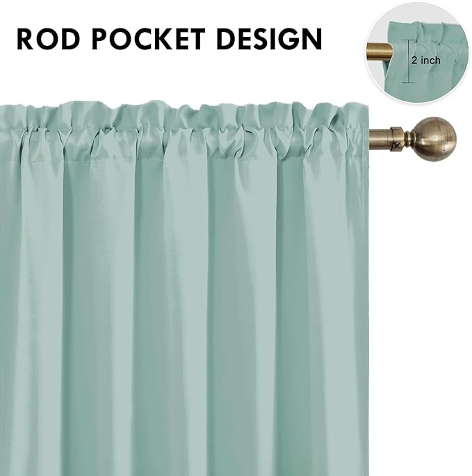 DWCN Blackout Curtains for Living Room Thermal Insulated, Energy Saving & Noise Reducing Bedroom Curtains, Sage Green, W 60x L 63 Inch, Set of 2 Rod Pocket Curtain Panels