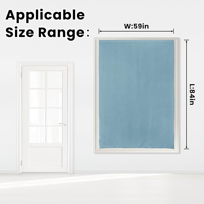 Self Adhesive Curtains, Black Out Shade for Window, Blackout Fabric Temporary Window Coverings Easy to Hang Curtains No Rod Needed, Use for Bedroom, Room, Kitchen, 59"W X 84"L, Lake Blue, 1 Panel