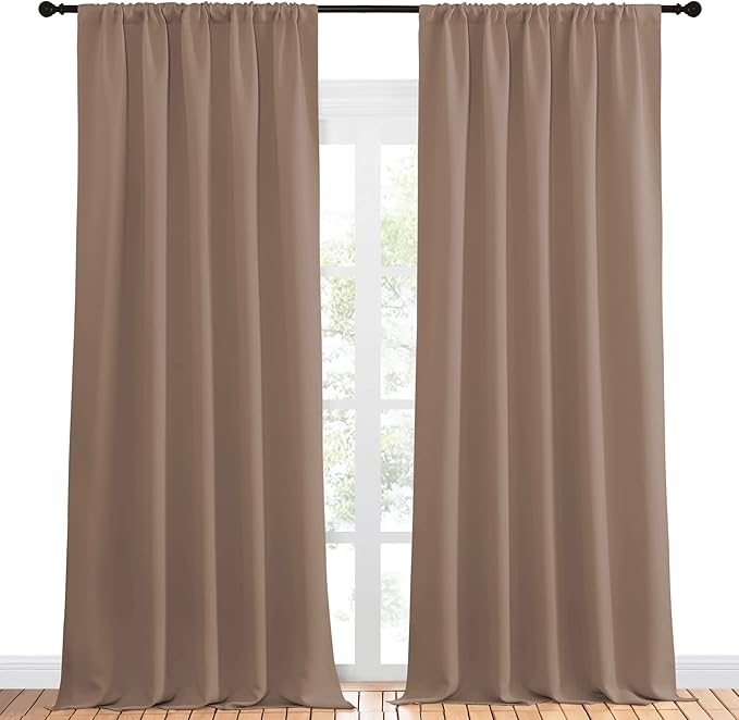 NICETOWN Room Darkening Curtains for Bedroom - Home Decoration Privacy Protection Thermal Insulated Solid Drapes/Draperies for Sliding Glass Door (Cappuccino, Set of 2, 52 x 95 inches)