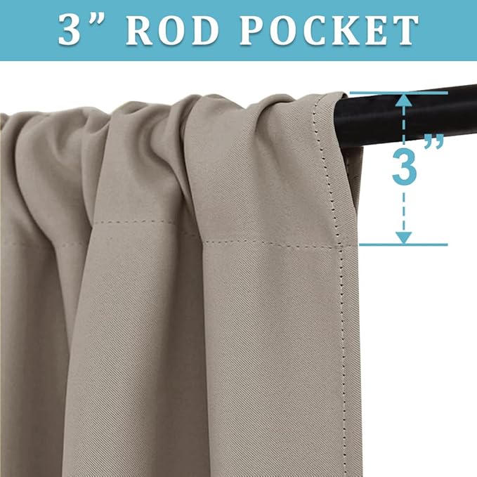 RYB HOME Short Blackout Curtains for Bedroom, Room Darkening Insulated Summer Heat Light UV Blocking Energy Saving Drapes for Nursery, Width 34 by Length 48, Sand, Set of 2