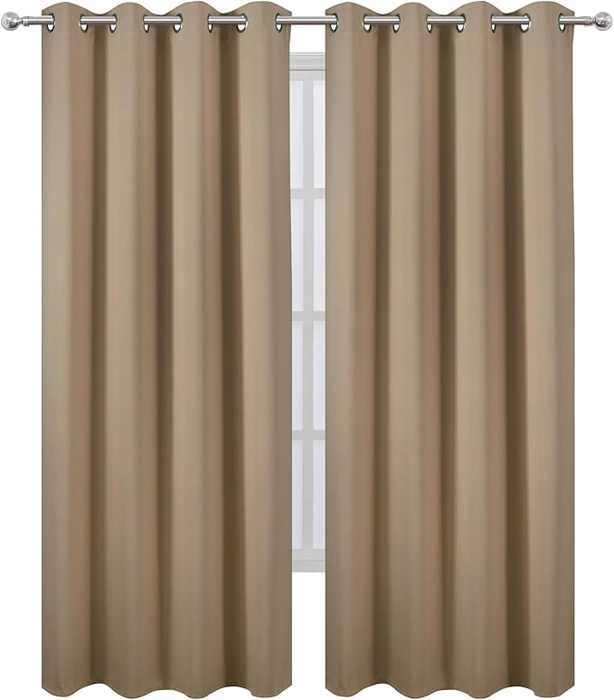 LEMOMO Blackout Curtains 52 x 90 inches Long Natural Curtains Set of 2 Panels Thermal Insulated Room Darkening Curtains for Bedroom