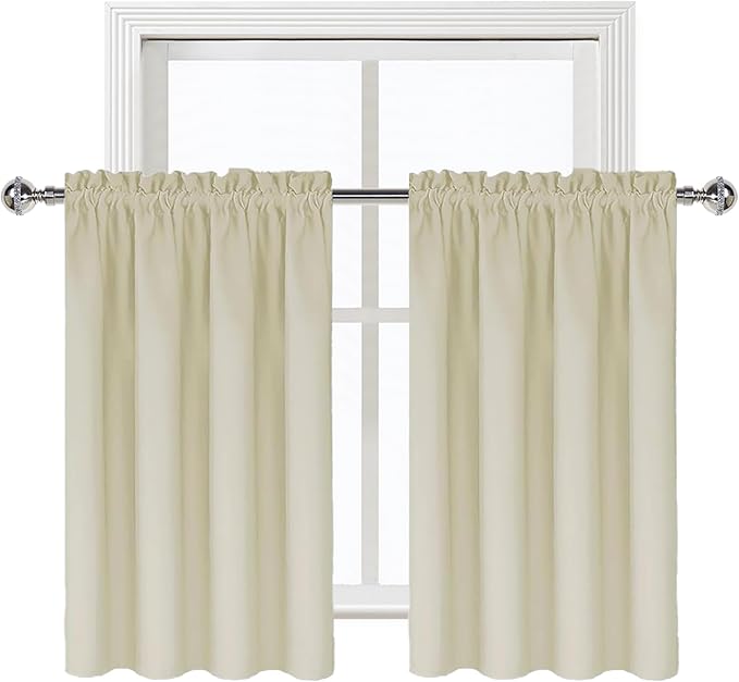 DWCN Blackout Curtains for Living Room Thermal Insulated, Energy Saving & Noise Reducing Bedroom Curtains, Light Beige, W 52x L 36 Inch, Set of 2 Rod Pocket Curtain Panels