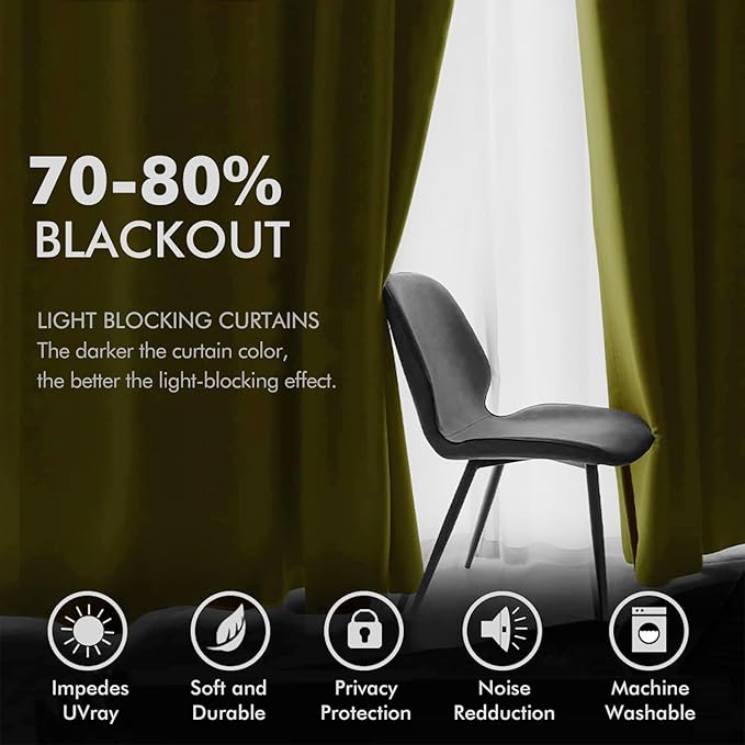 MIULEE Velvet Curtains Olive Elegant Grommet Thermal Insulated Soundproof Green Room Darkening Curtains/Drapes for Classical Living Room Bedroom Decor 52 x 90 Inch Set of 2