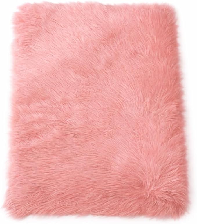 Goolela Pink Fluffy Fur Rug Fuzzy Furry Faux Sheepskin Pink Carpet 2x3 for Girls Bedroom Bedside Playroom Small Decor Cute Plush Washable Rectangle