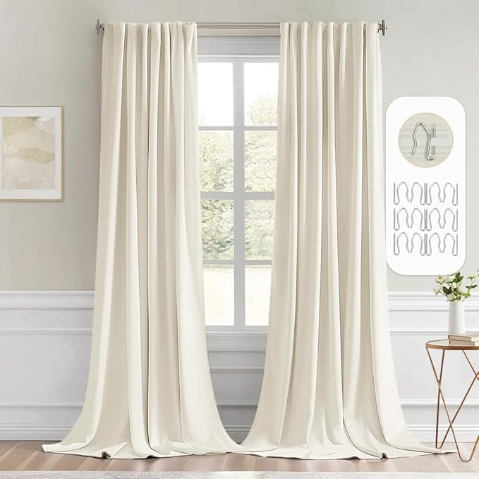 MIULEE Beige White Back Tab Blackout Curtains 120 Inch Long 2 Panels Set for Bedroom, Rod Pocket/Pinch Pleated Extra Long Thermal Insulated Living Room Darkening Light Blocking 10FT Drapes