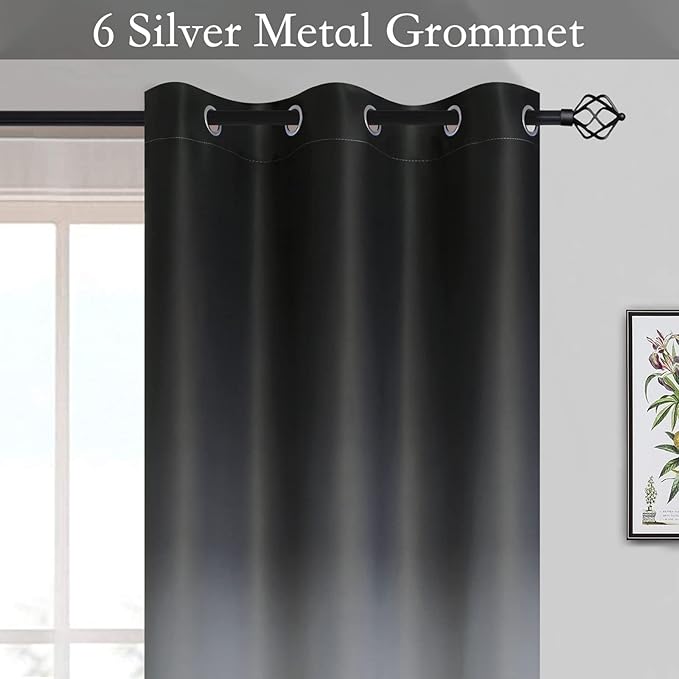 SimpleHome Ombre Room Darkening Curtains for Living Room, Light Blocking Gradient Black to Grey White Thick Thermal Insulated Grommet Window Curtains/Drapes for Bedroom, 2 Panels, 52x63 inches Length