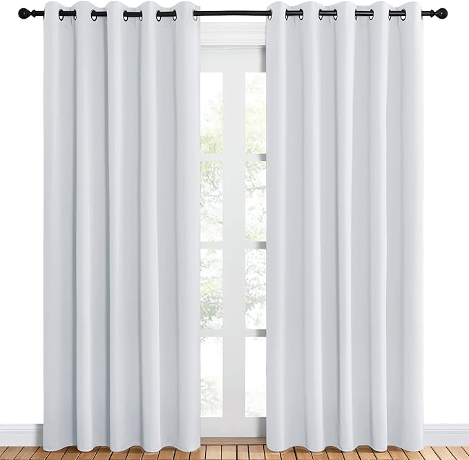 NICETOWN Room Darkening Curtain Panels for Bedroom -Easy-Care Solid Thermal Insulated Grommet Room Darkening Draperies/Drapes (Greyish White, 2 Panels, 60 by 84)