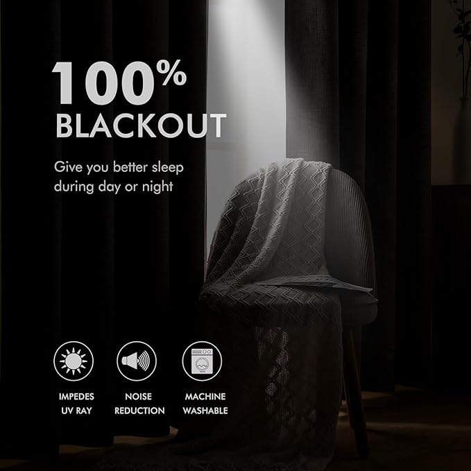 MIULEE Linen Blackout Curtains for Bedroom Thermal Insulated Birch Grommet Room Darkening Black Out Drapes for Living Room Nursery 52 x 54 Inch (2 Panels)
