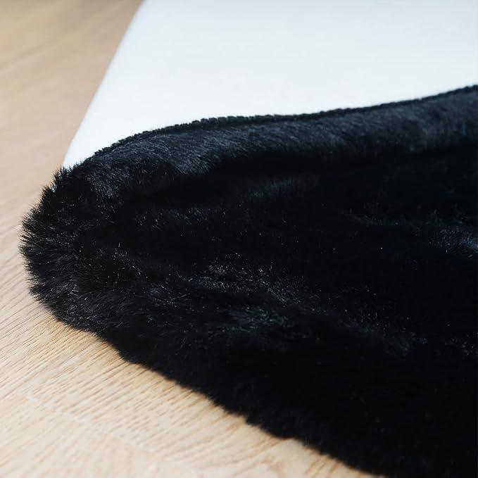 Ghouse Ultra Soft Faux Rabbit Fur Rug 5x8, Machine Washable Area Rugs for Bedroom Fluffy Rugs for Living Room, No-Shedding Carpet Sheepskin Rug Black
