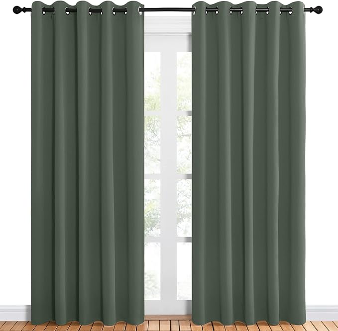 NICETOWN Room Darkening Draperies Window Curtain Panels, Dark Mallard, 2 Panels, W60 x L84 -inch, Thermal Insulated Grommet Room Darkening Curtains for Bedroom