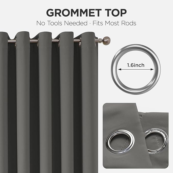 Joydeco Blackout Patio Sliding Door Curtains 96 Inches Long, Grommet Privacy Room Divider Curtains, Extra Wide Thermal Blackout Drapes for Bedroom Living Room (Light Grey, 70Wx96L, 1 Panel)