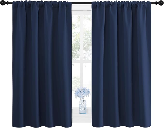 NICETOWN Curtains Blackout Draperies - Home Fashion Thermal Insulated Solid Drape Panels for Kid's Room, Privacy Window Dressing (Navy, 1 Pair, 42 inches x 48-Inch)