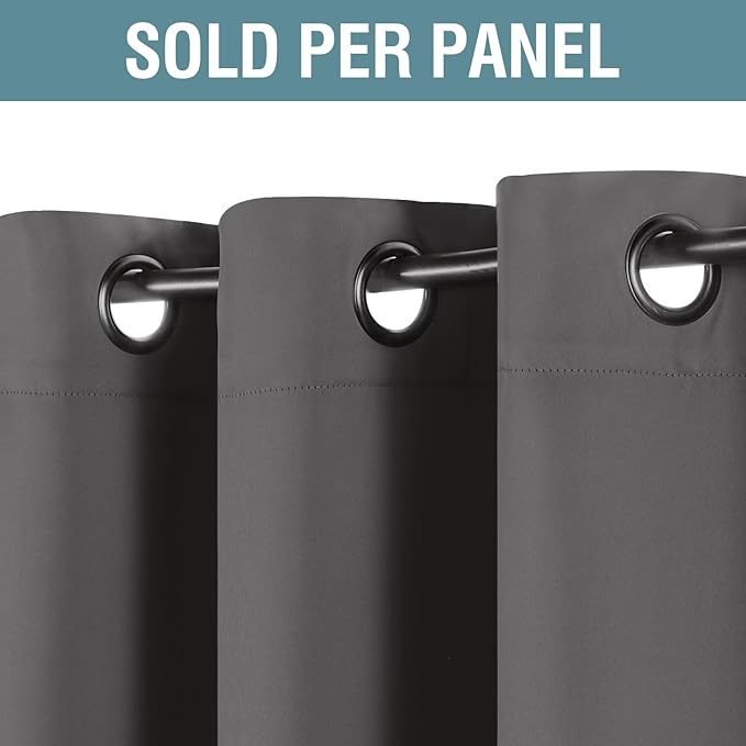 H.VERSAILTEX Blackout Curtain for Living Room Small Window Kitchen Blackout Curtains 45 inch Length Energy Saving Solid Grommet Blackout Drape, One Panel, Charcoal Gray, 52" W x 45" L