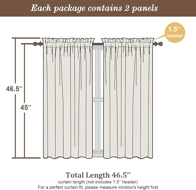 Chyhomenyc Sheer Curtains 45 Inch Long 2 Panels - Light Filtering Short Soft Airy Short Cafe Curtains, Modern Rod Pocket for Dinning Living Room Bedroom, 42Wx45L Inches, Denim Blue